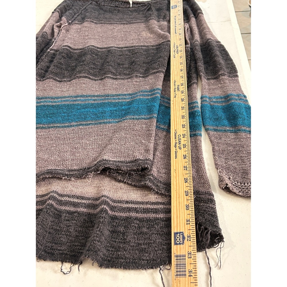 Free People Striped Tunic Sweater Grey Teal Distressed Knit Boho Small - Picture 3 of 11
